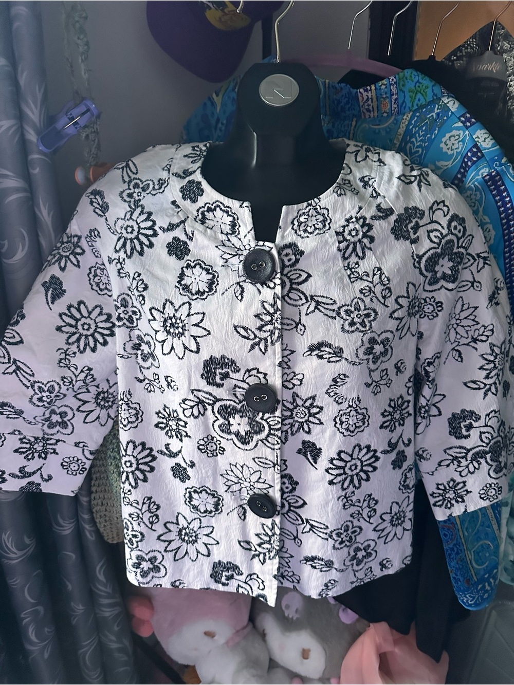 Black & White Floral Button-Up Jacket